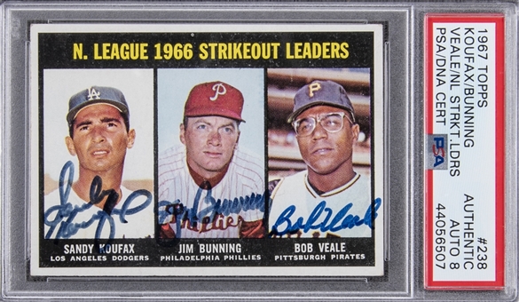 1967 Topps #238 "N. League 1966 Strikeout Leaders" Multi-Signed Card - Signed by Two Hall of Famers - PSA/DNA NM-MT 8
